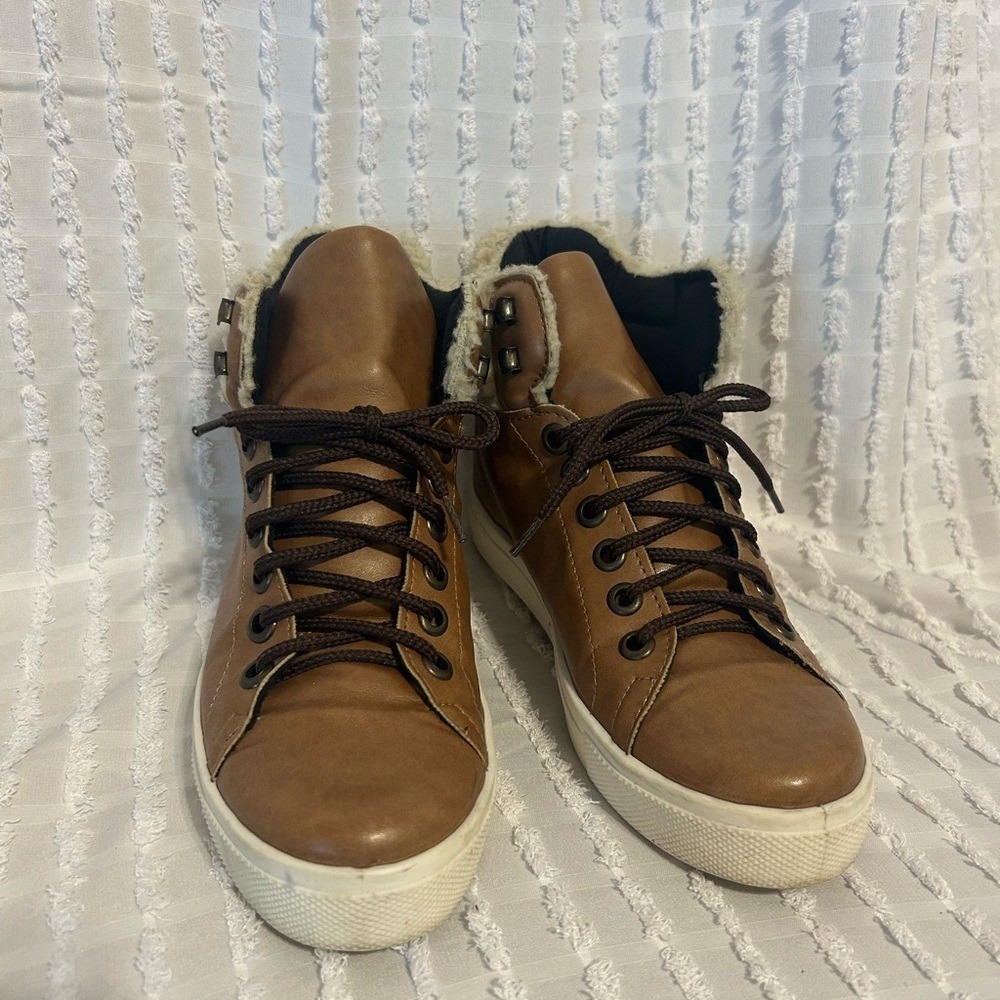 Topshop Men's Size 5 Brown High Top Sneakers Faux‎ Leather